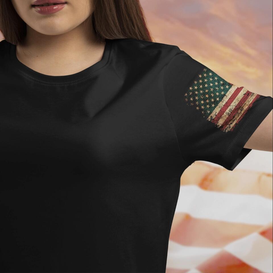 Personalized Female Veteran All-Over Print T-Shirt - Gift Idea For Female Veteran/Veterans Day - Never Underestimate A Woman With A Military Background