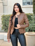 Woman Fashion Hooded Faux Leather Jacket