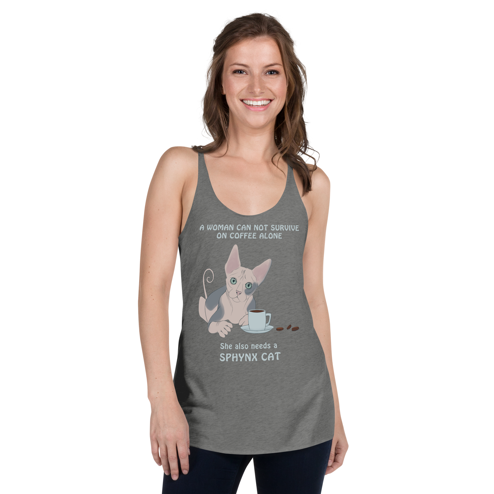 "WOMAN CAN'T SURVIVE ON COFFEE ALONE" TANK