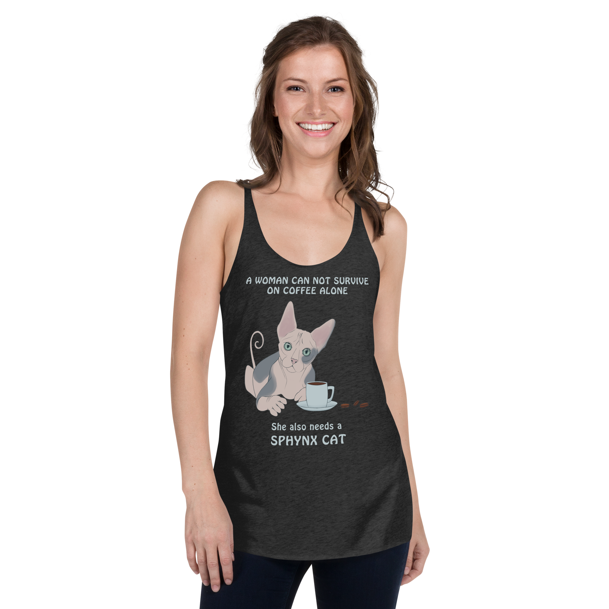 "WOMAN CAN'T SURVIVE ON COFFEE ALONE" TANK